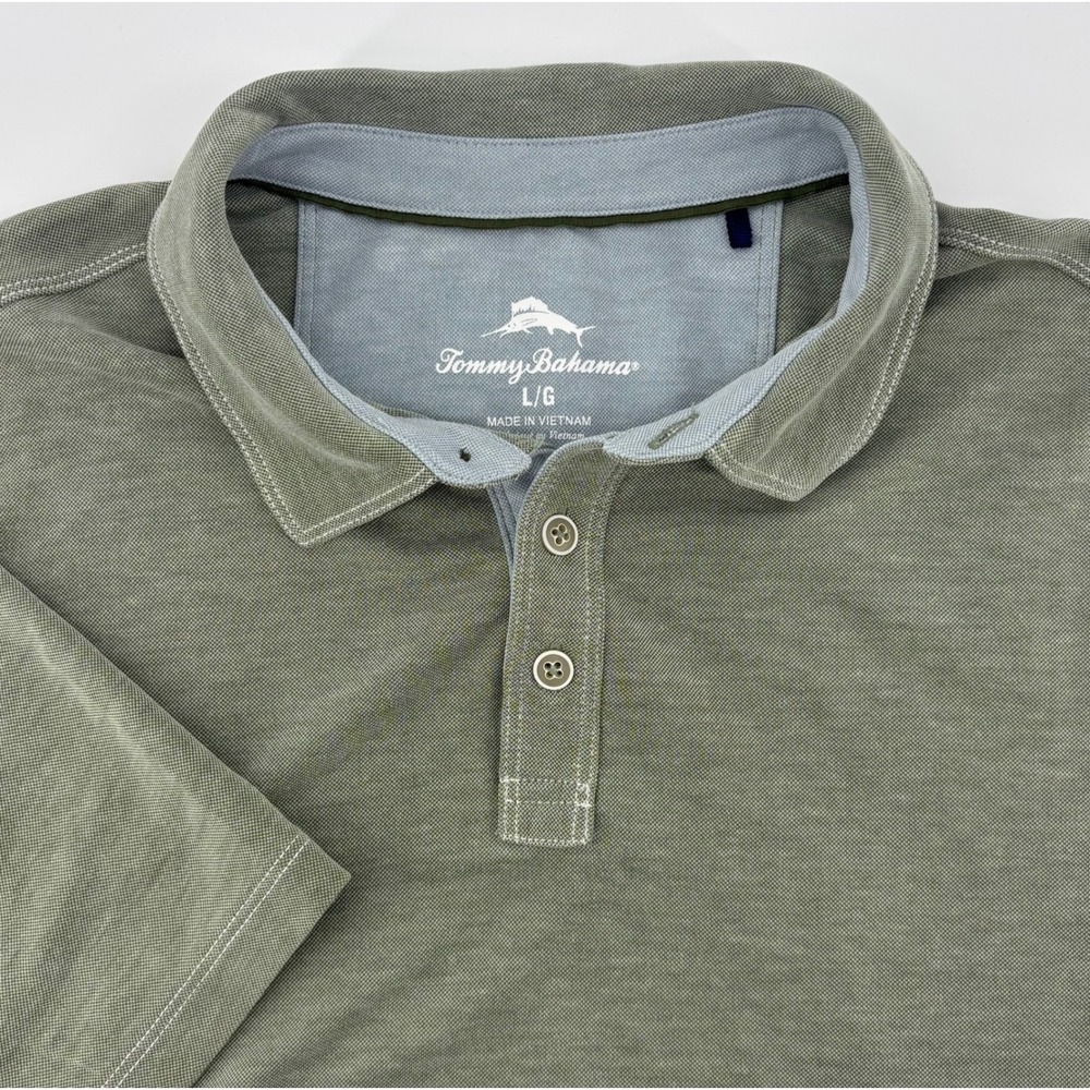 Tommy Bahama Polo Shirt Men's L Sage Green Short Sleeve Embellished Logo